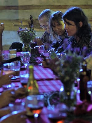 Diners enjoying farm fresh food